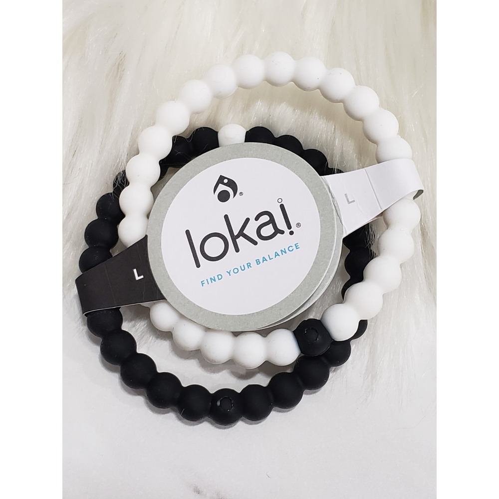 NEW Lokai Bracelet LARGE SET TWO black white Bracelet Everest & Dead Sea Water
